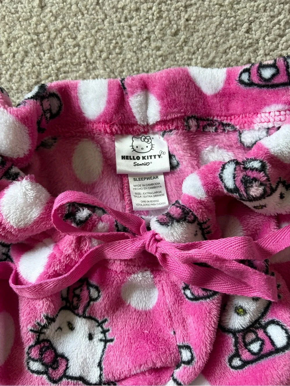 Hello Kitty Pink Polka Dot Fleece Pajama Bottoms